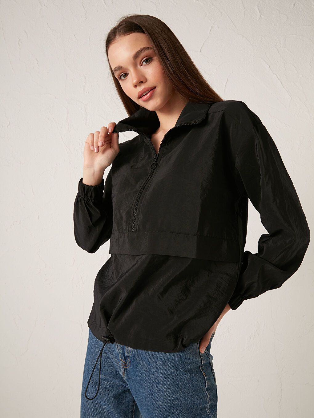 Polo Neck Regular Long Sleeve Women's Sweatshirt