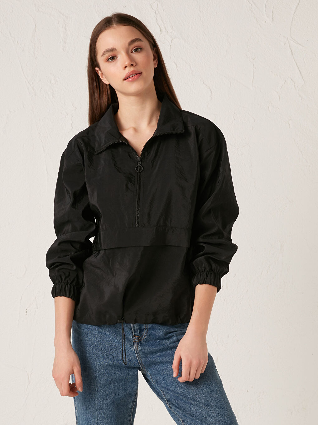 Polo Neck Regular Long Sleeve Women's Sweatshirt-1