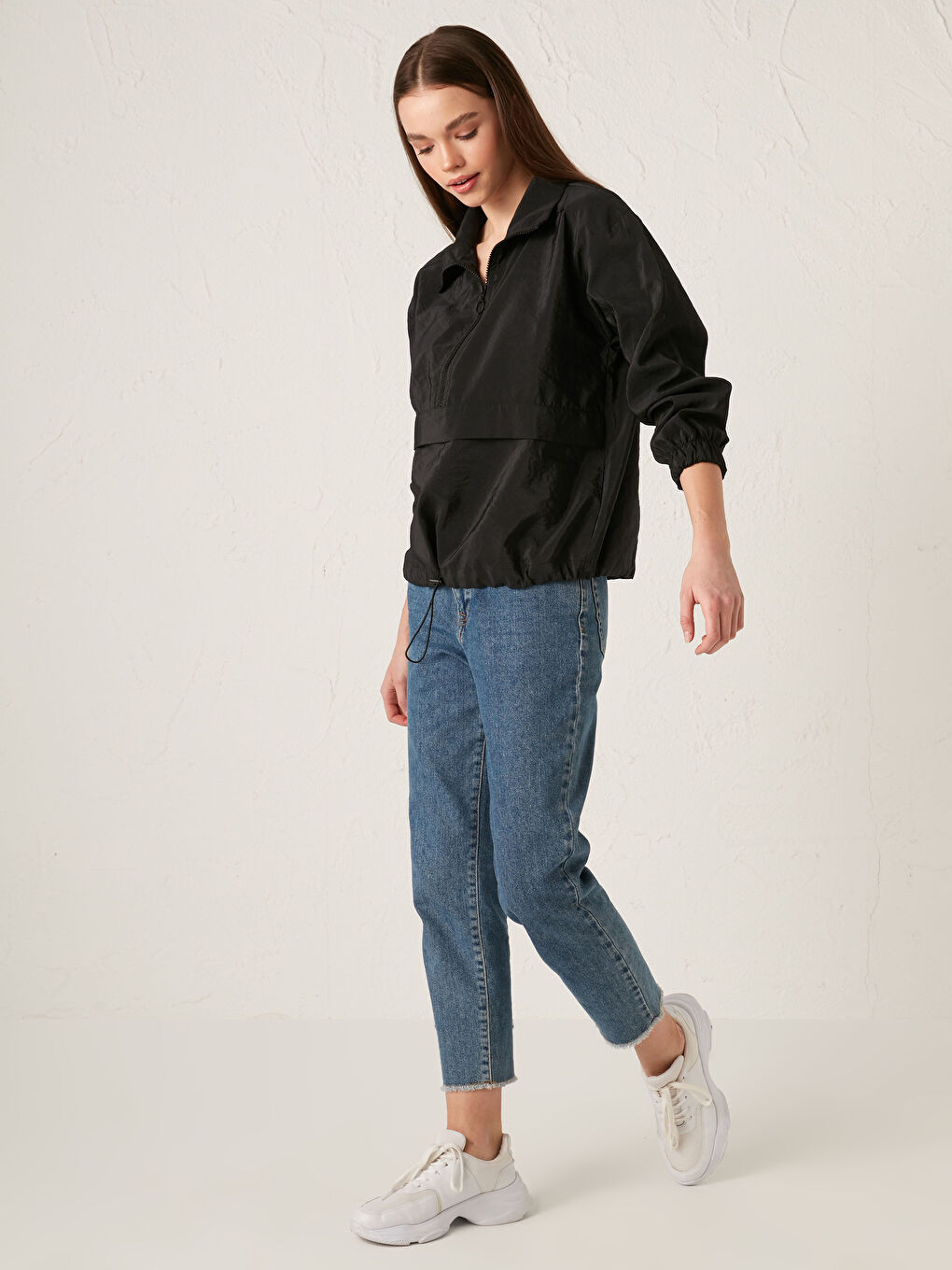 Polo Neck Regular Long Sleeve Women's Sweatshirt-2