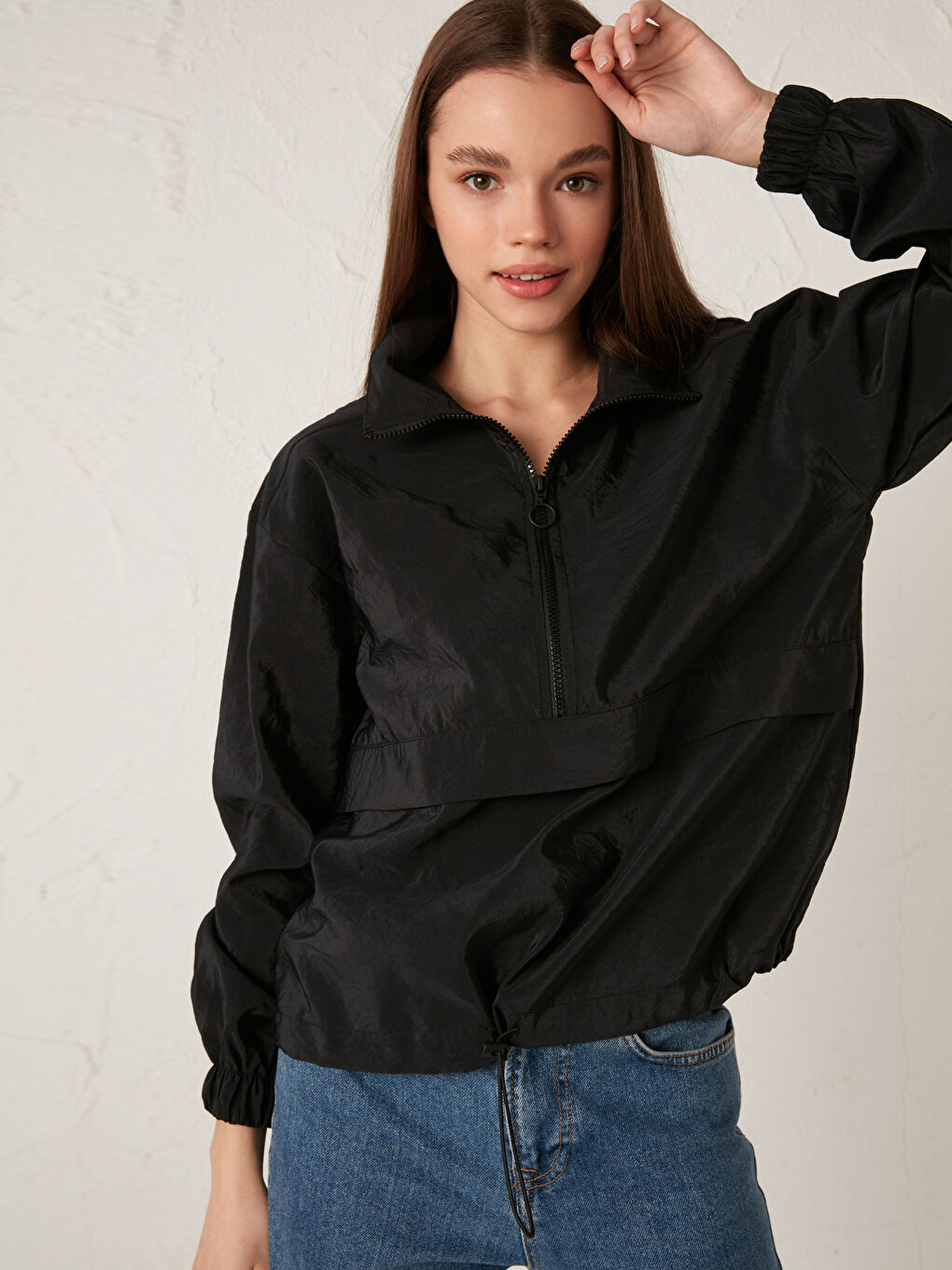 Polo Neck Regular Long Sleeve Women's Sweatshirt-3