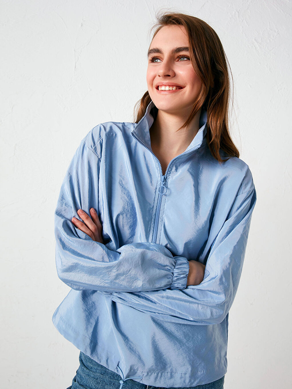 Polo Neck Regular Long Sleeve Women's Sweatshirt-1