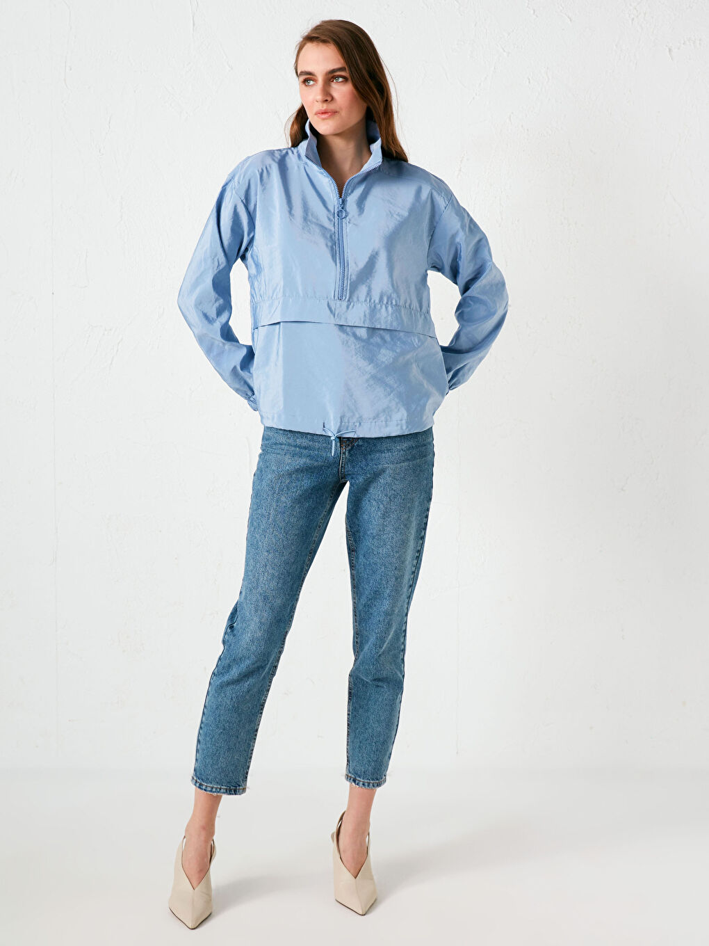 Polo Neck Regular Long Sleeve Women's Sweatshirt-2