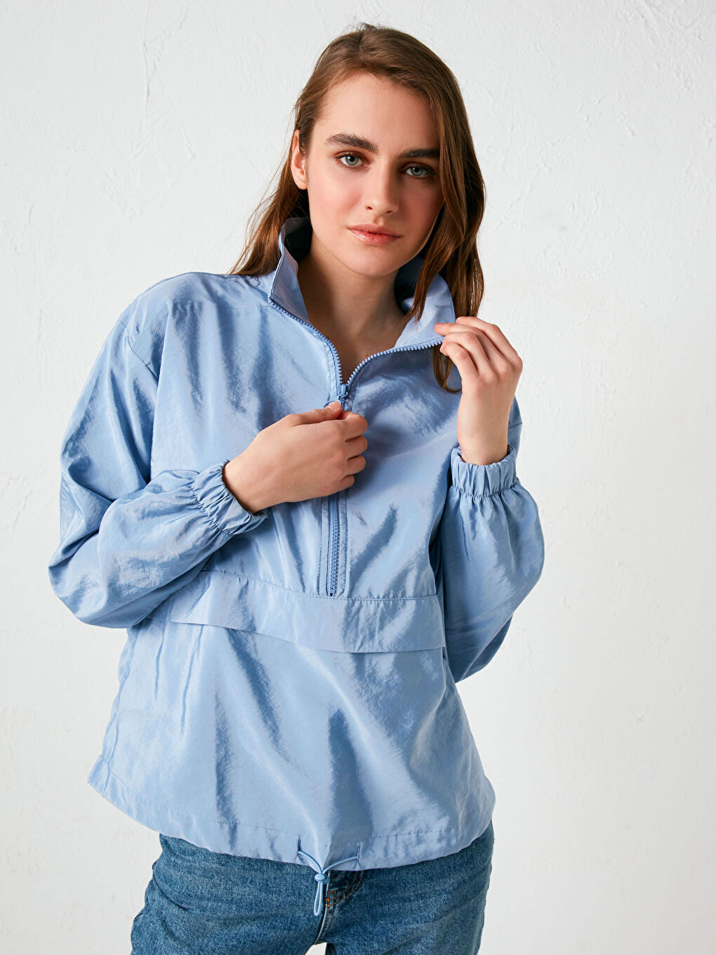 Polo Neck Regular Long Sleeve Women's Sweatshirt-3