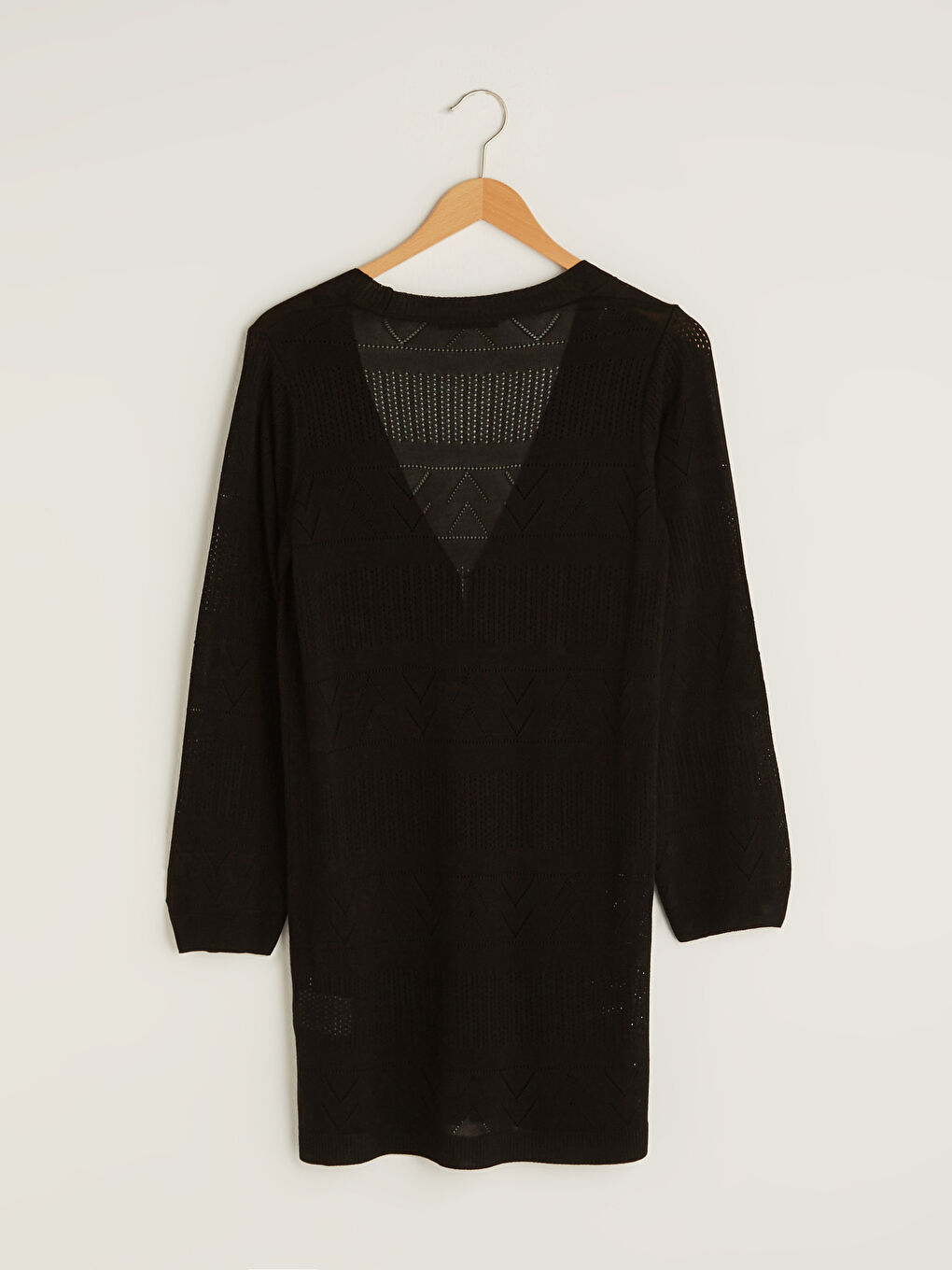 Siyah V Yaka Kendinden Desenli Uzun Kollu Kadın Triko Hırka-6