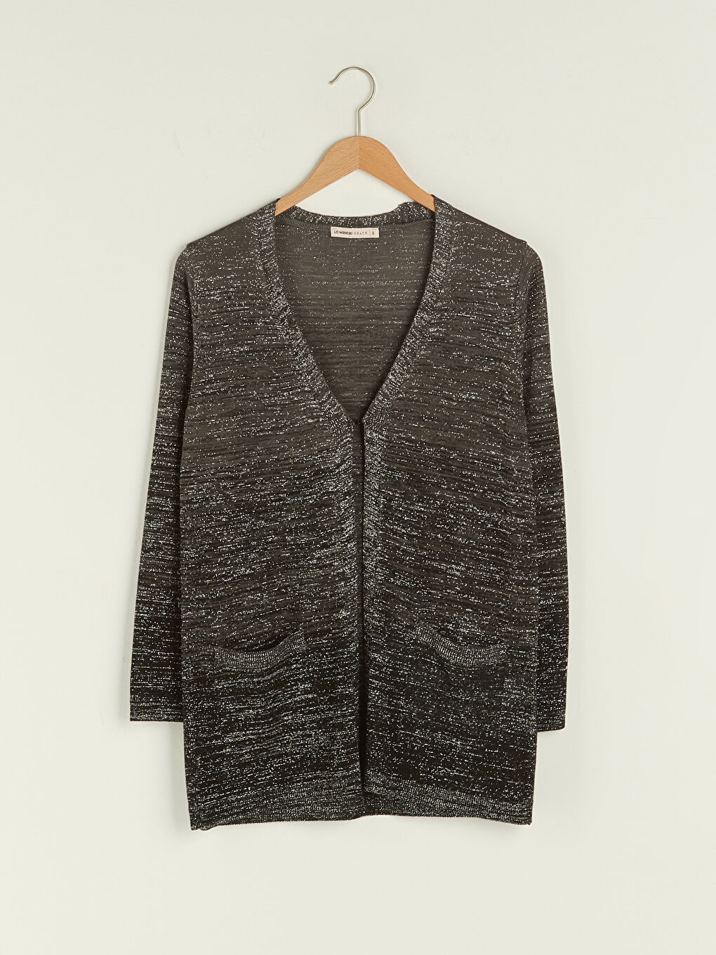 V Neck Shiny Shimmer Detailed Long Sleeve Women's Knitwear Cardigan-5