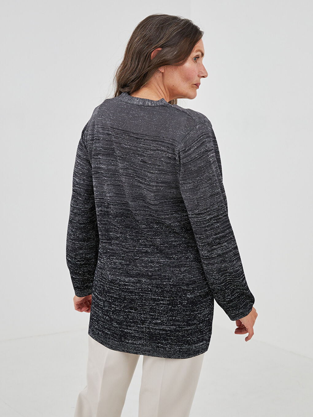 V Neck Shiny Shimmer Detailed Long Sleeve Women's Knitwear Cardigan-3