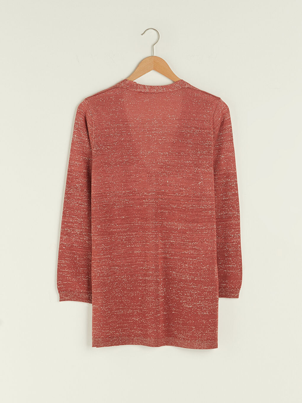 Kahverengi V Yaka Parlak Sim Detaylı Uzun Kollu Kadın Triko Hırka-6