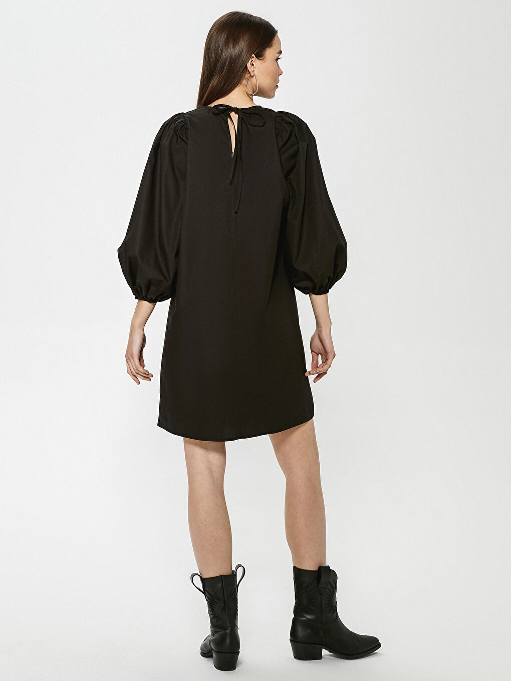 Crew Neck Straight Balloon Sleeve Poplin Women's Dress-4