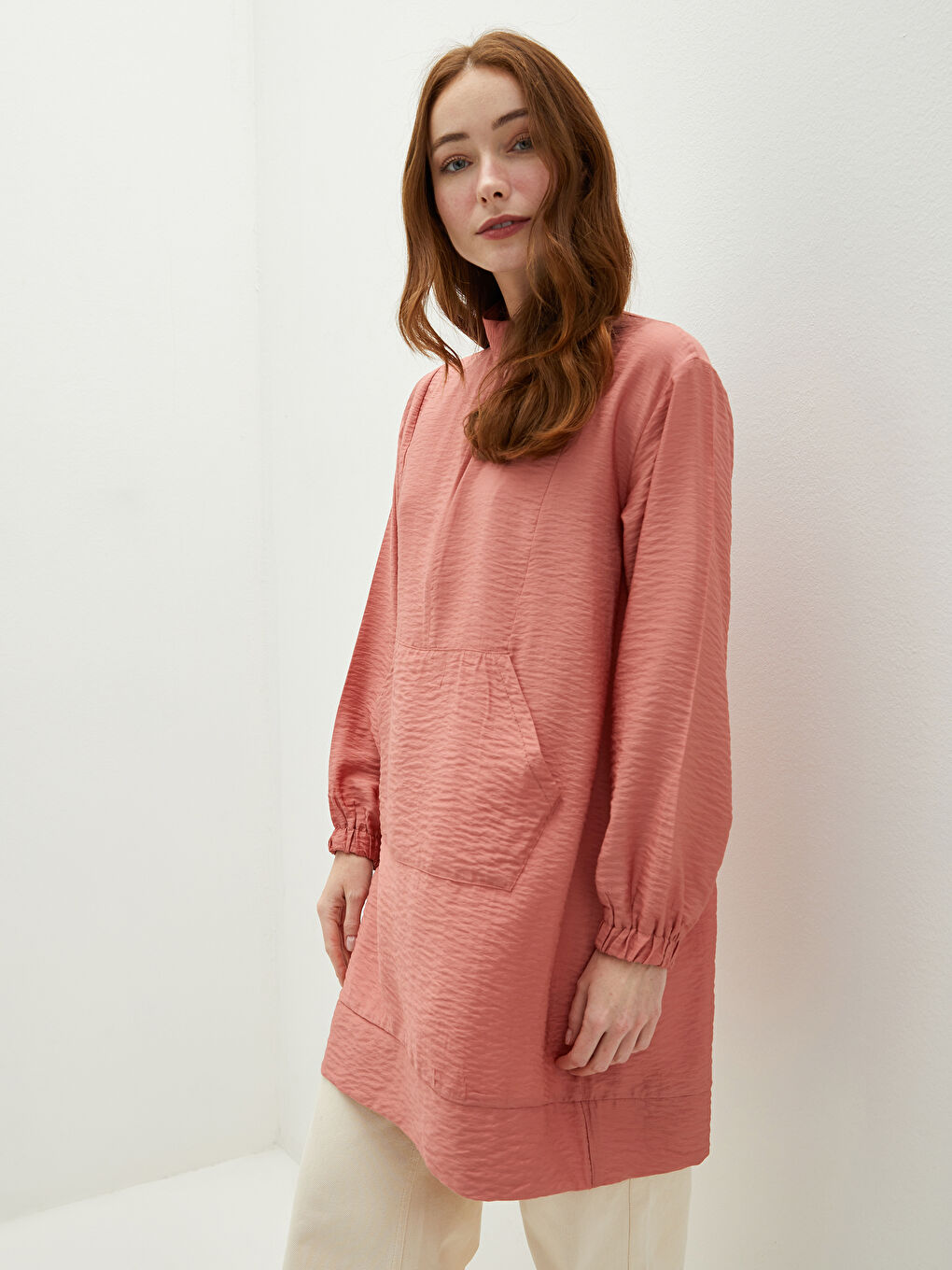 Grandad Collar Pocket Detailed Long Sleeve Women's Tunic-4