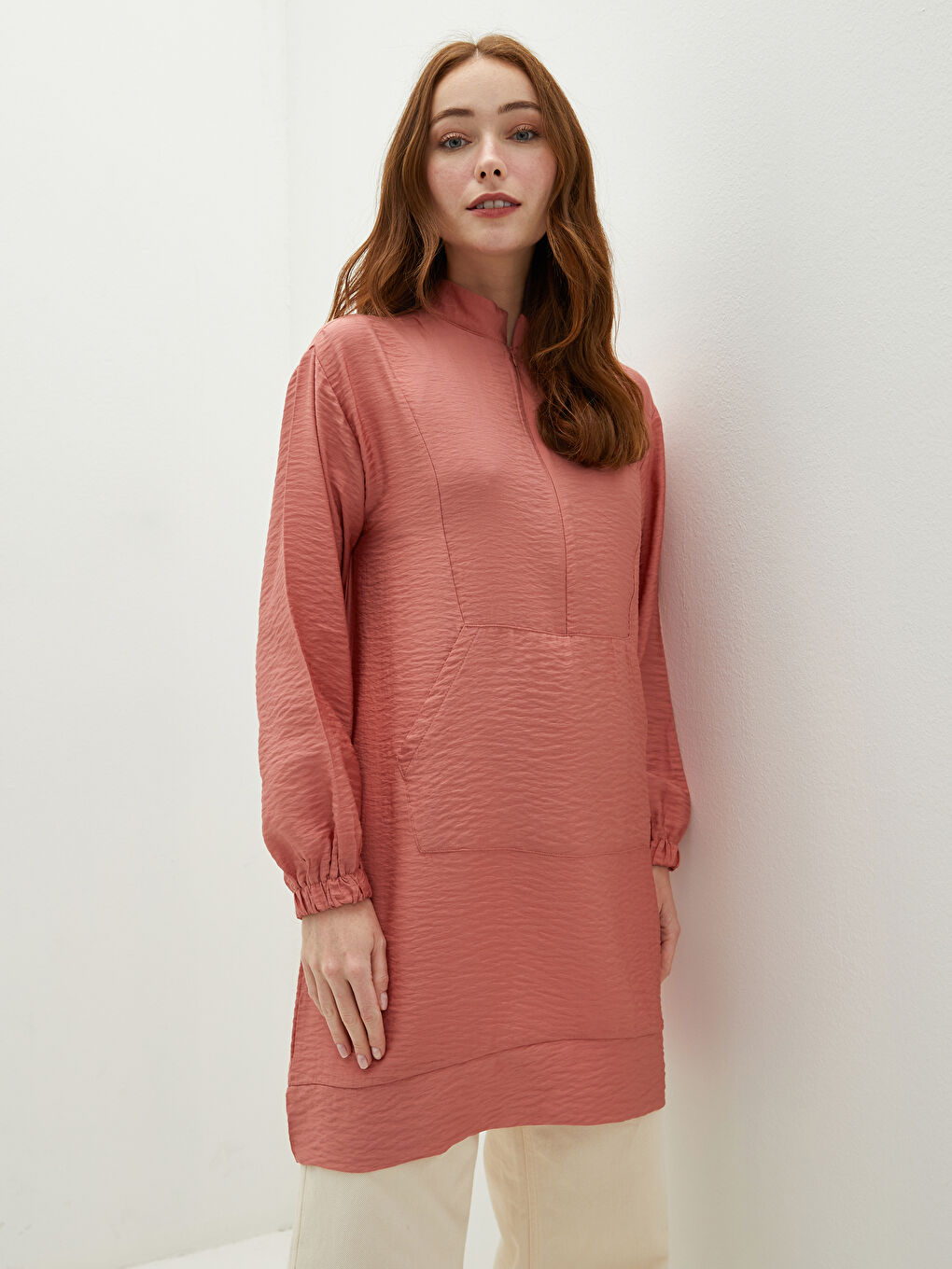 Grandad Collar Pocket Detailed Long Sleeve Women's Tunic