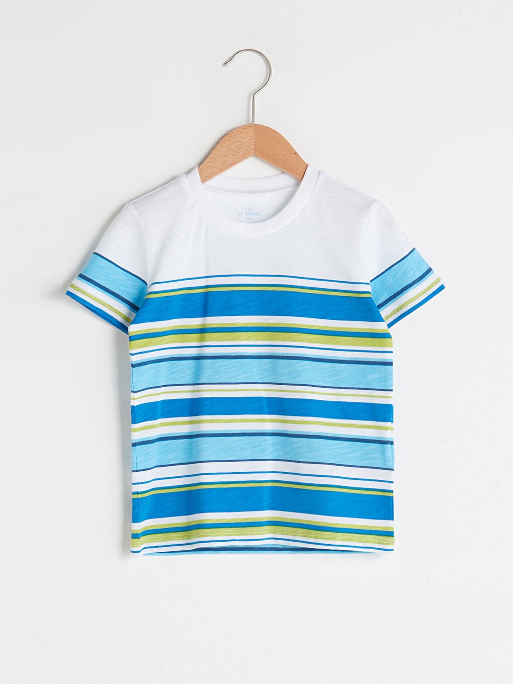 Mavi Bisiklet Yaka Kısa Kollu Çizgili Pamuklu Erkek Bebek Tişört