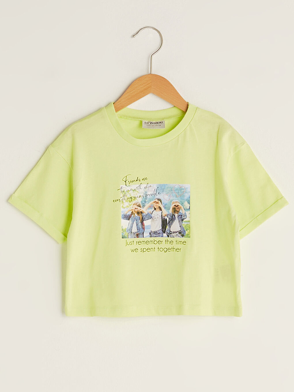 Yeşil Bisiklet Yaka Baskılı Kısa Kollu Kız Çocuk Tişört