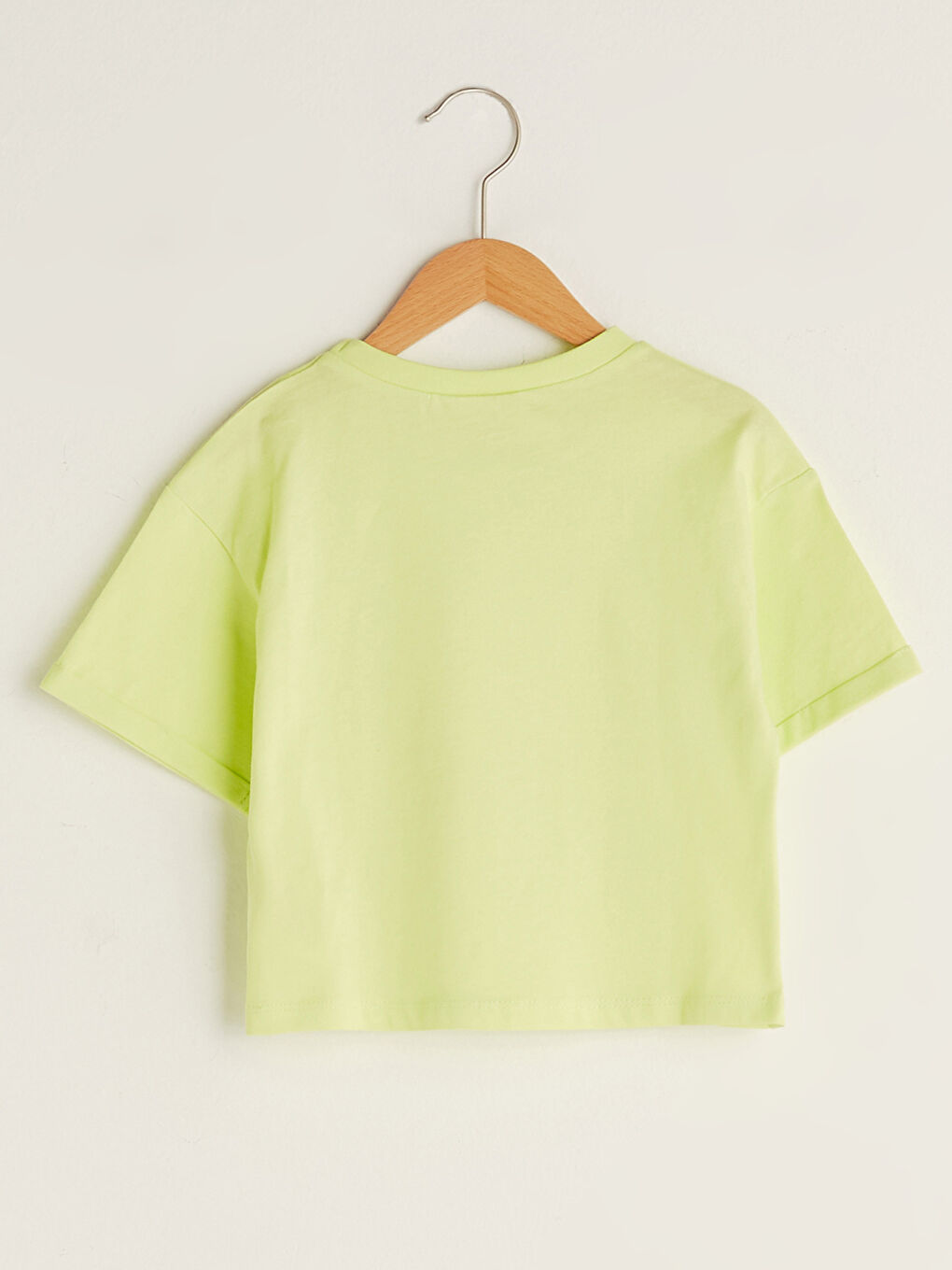 Yeşil Bisiklet Yaka Baskılı Kısa Kollu Kız Çocuk Tişört-1