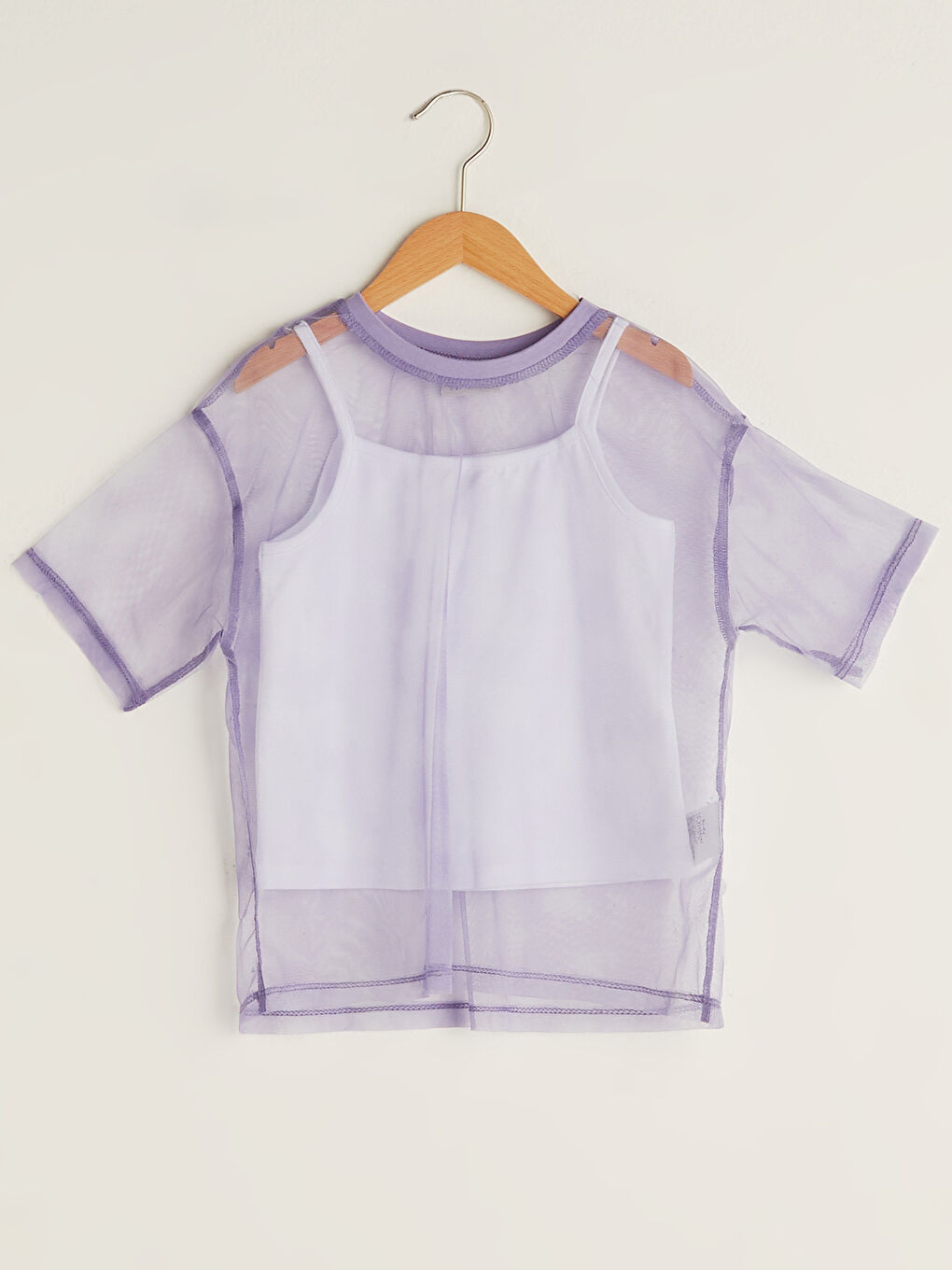 Crew Neck Basic Short Sleeve Girl's Tulle T-Shirt and Athlete