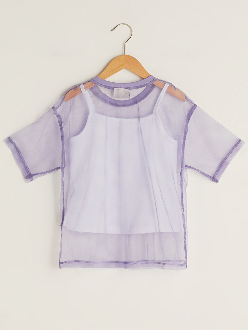 Crew Neck Basic Short Sleeve Girl's Tulle T-Shirt and Athlete-1
