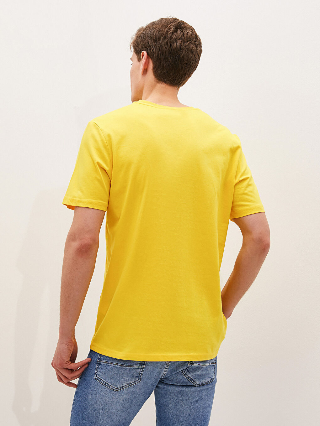 Sarı Bisiklet Yaka Kısa Kollu Baskılı Penye Erkek Tişört-3
