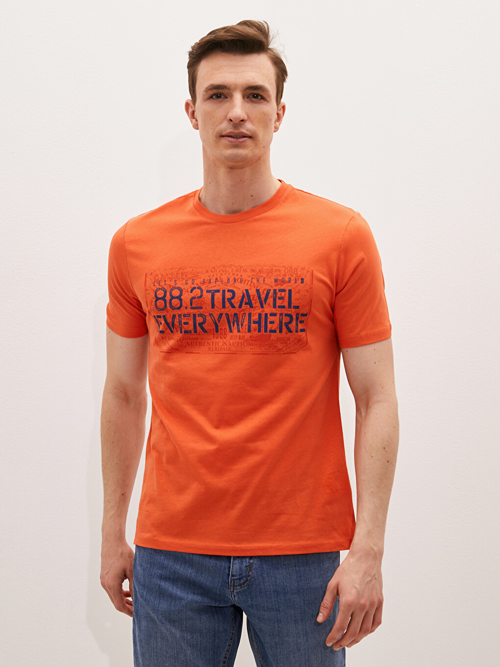 T-shirt Me Jakë Të Rrumbullakët, Me Mëngë Të Shkurtra, Me Stampim, Pambuku I Krehur Për Burra