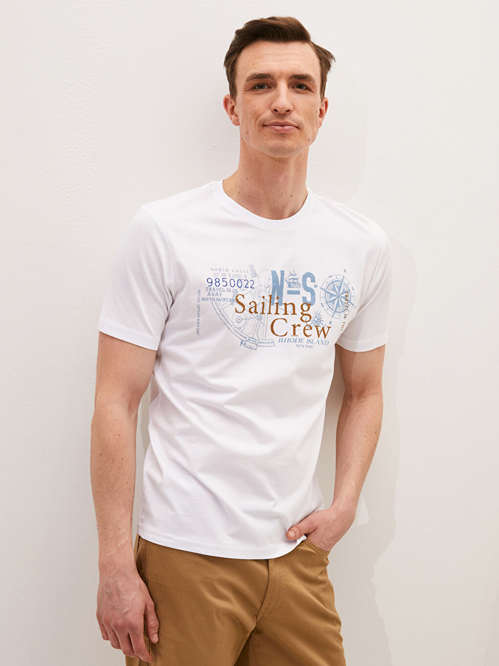 Футболка Мужская с Круглым Вырезом, Коротким Рукавом, С Принтом, Из Гребенного Хлопка-1