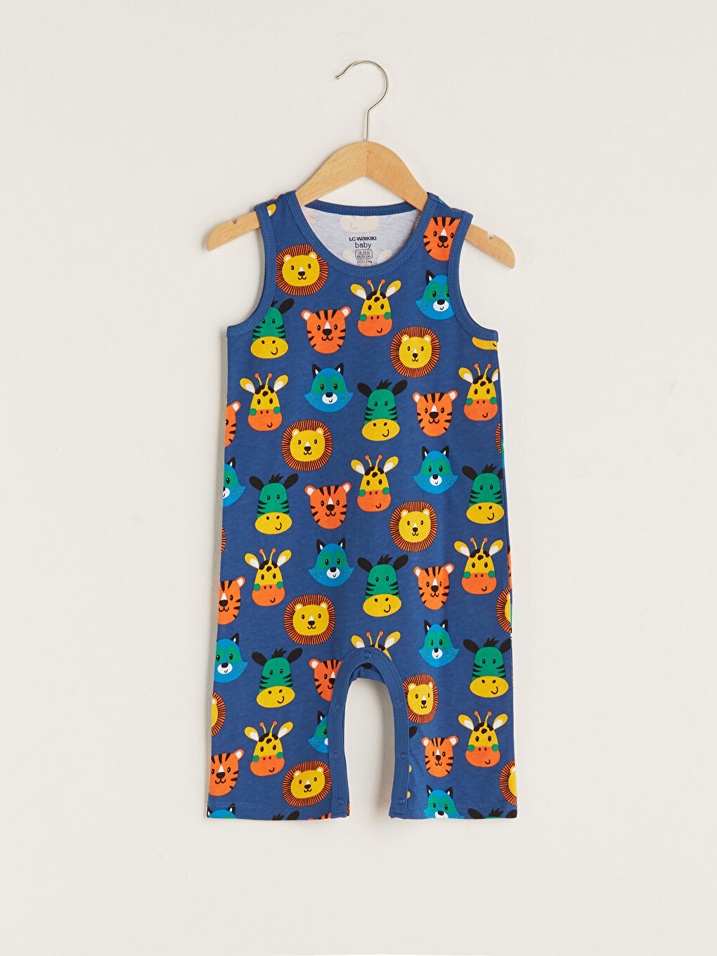 Lacivert Bisiklet Yaka Baskılı Erkek Bebek Tulum