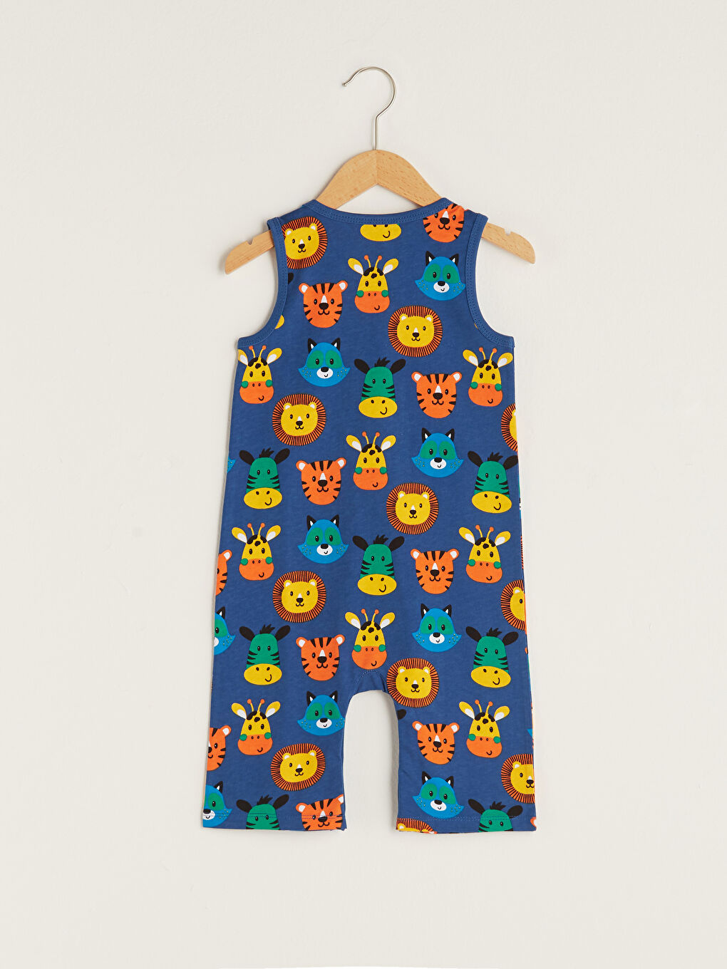 Lacivert Bisiklet Yaka Baskılı Erkek Bebek Tulum-1