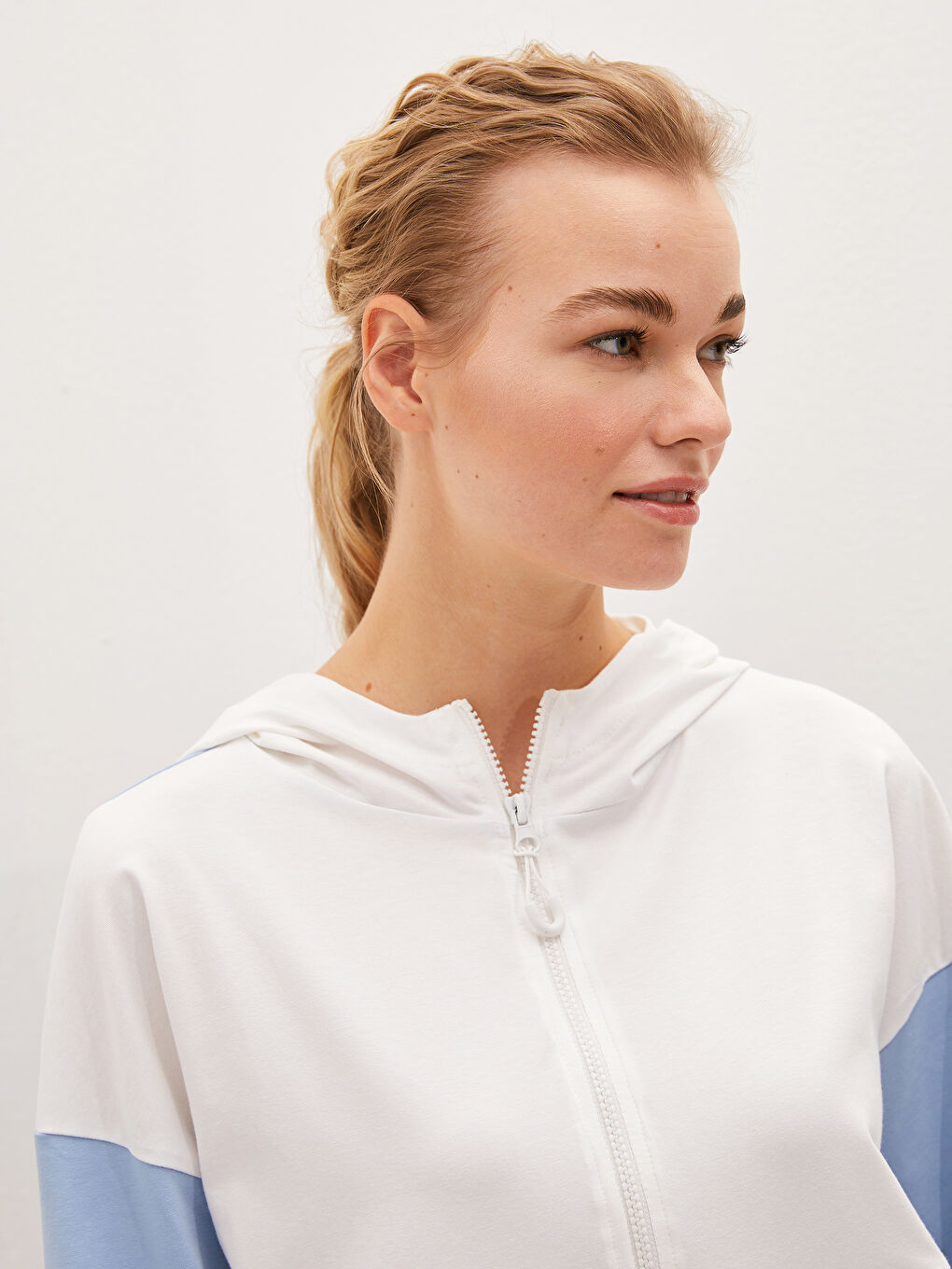 Hoodie Collar Color-Blocked Long Sleeve Women's Tunic-5