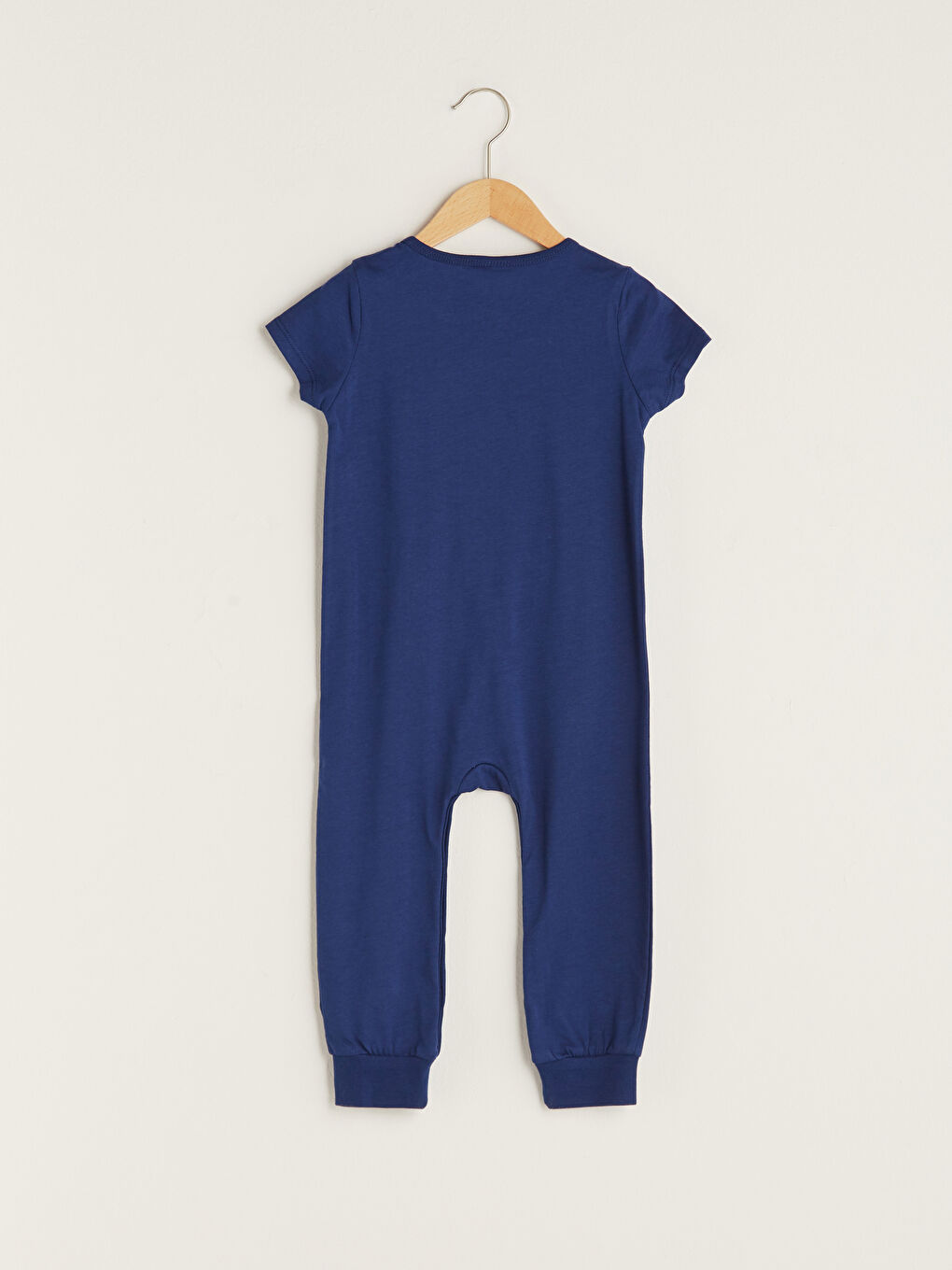 Lacivert Bisiklet Yaka Kısa Kol Baskılı Pamuklu Erkek Bebek Tulum-1