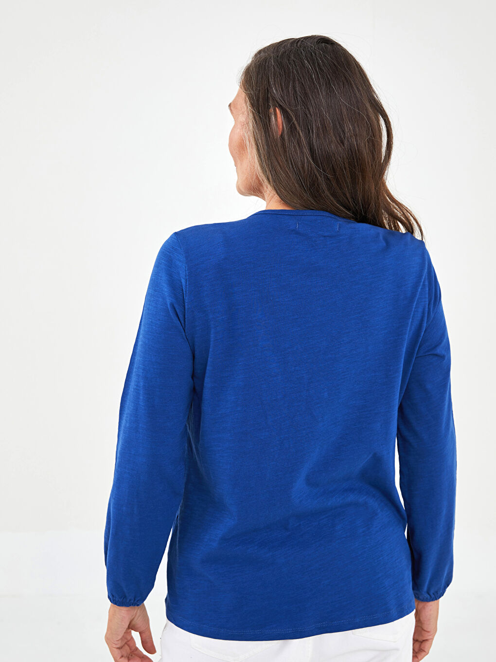 Tie Collar Patterned Long Sleeve Cotton Women's Blouse-4