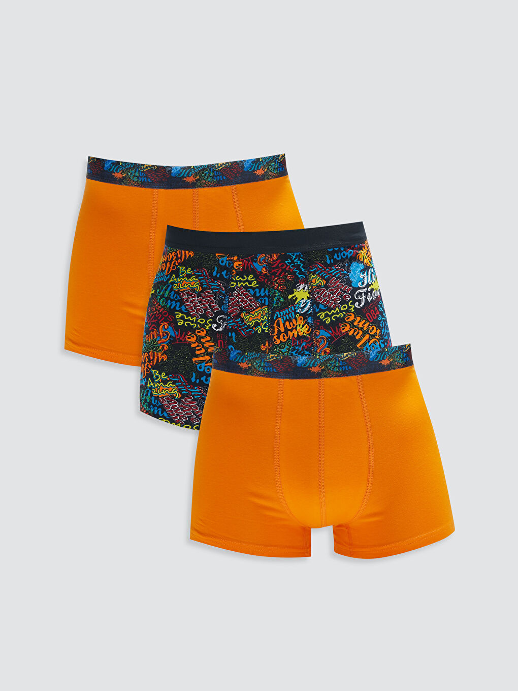Turuncu Standart Kalıp Pamuklu Esnek Erkek Boxer 3'lü