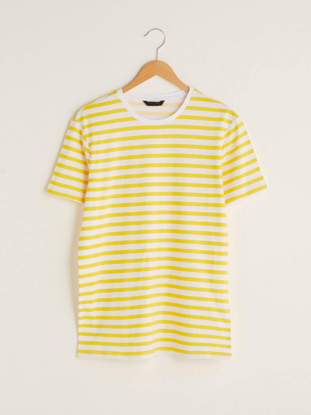 Beyaz Bisiklet Yaka Kısa Kollu Çizgili Penye Erkek Tişört-4