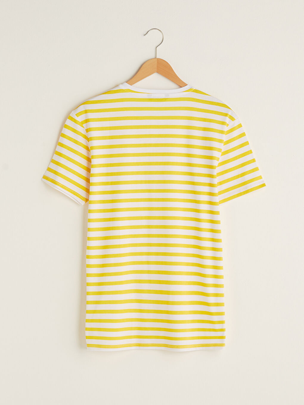 Beyaz Bisiklet Yaka Kısa Kollu Çizgili Penye Erkek Tişört-5
