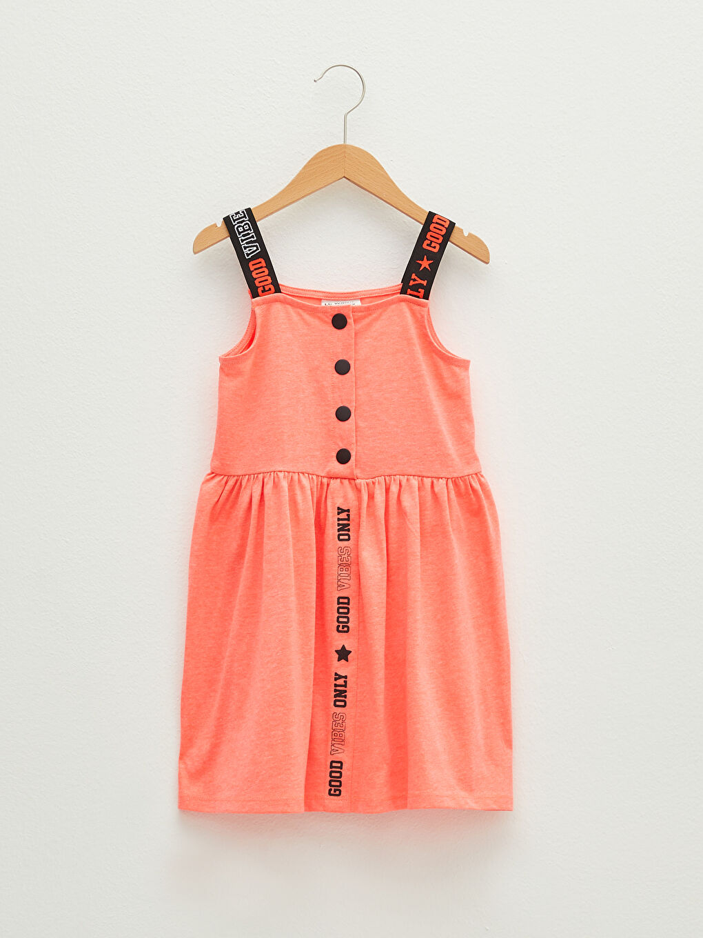 LCW Kids Quadratischer Kragen Slogan Buchstaben Bedrucktes Riemchen Mädchen Kleid -S1HM17Z4-PPV
