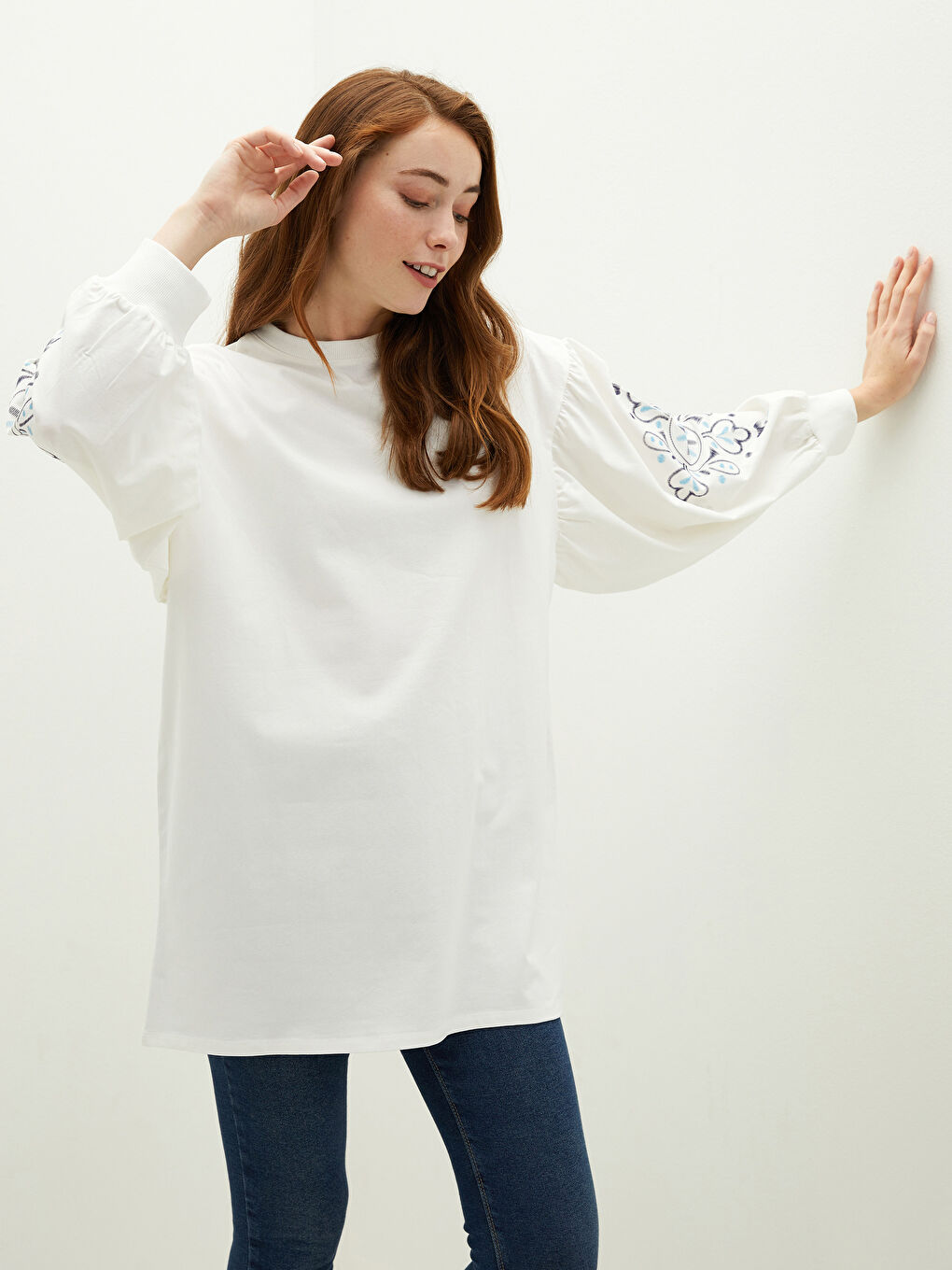Crew Neck Patterned Long Sleeve Women's Tunic -S1HM26Z8-EEW