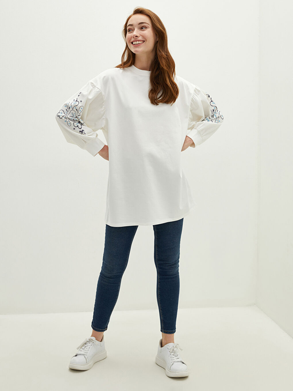 Crew Neck Patterned Long Sleeve Women's Tunic -S1HM26Z8-EEW