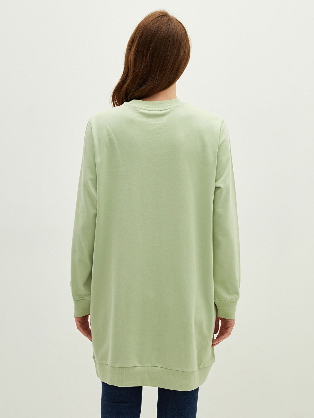 Әйелдерге арналған дөңгелек жағалы өрнексіз ұзын жең свитшот туника-3