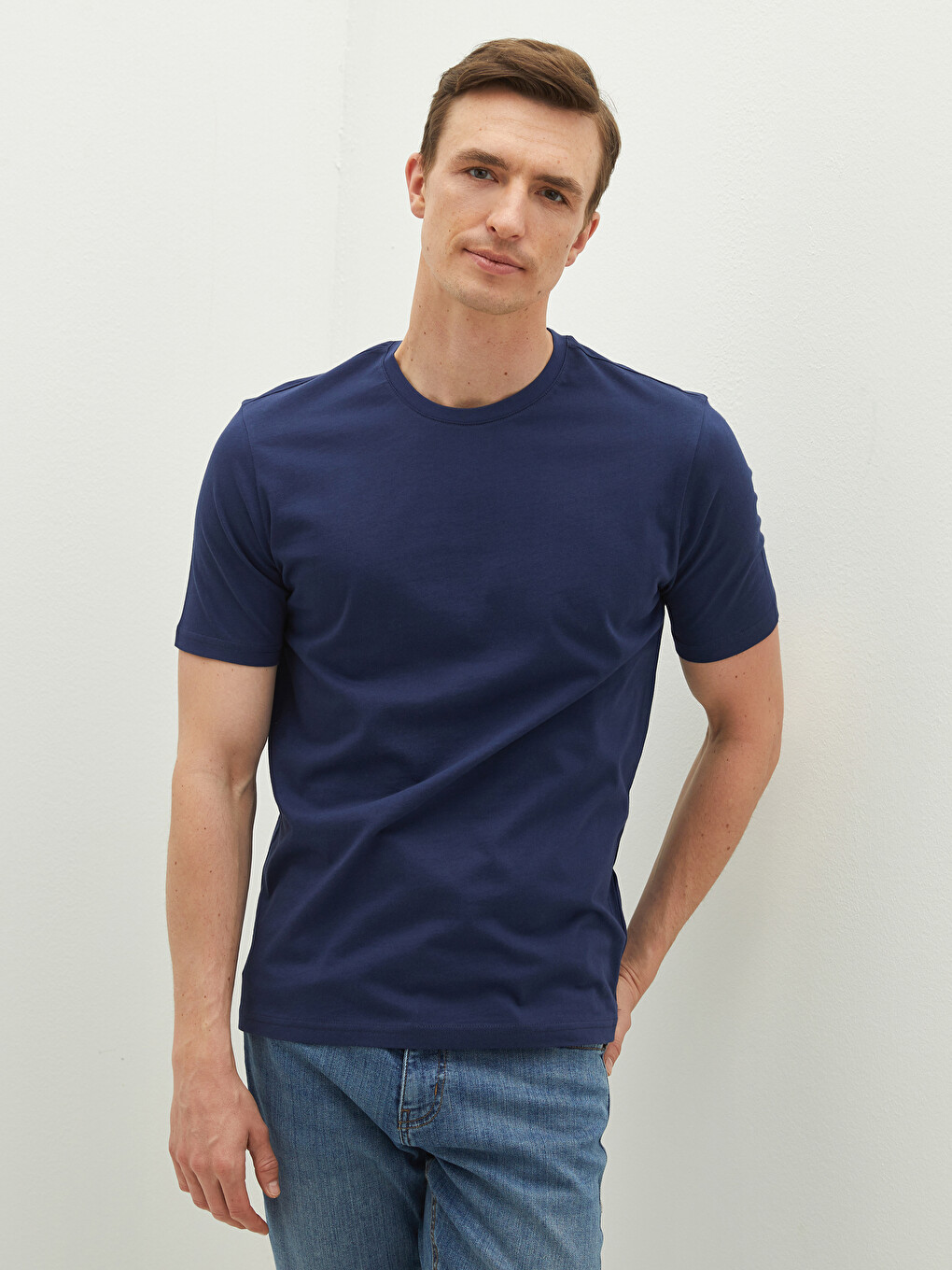 Crew Neck Short Sleeve Basic Combed Cotton Men's T-shirt-1
