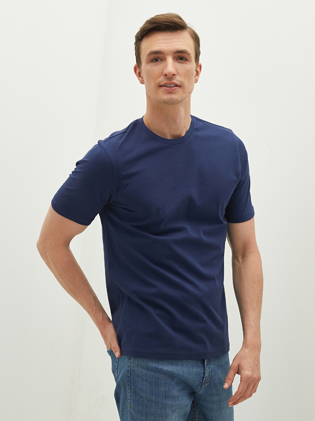 Crew Neck Short Sleeve Basic Combed Cotton Men's T-shirt-2