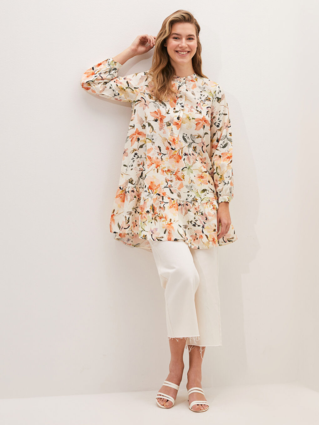 Floral Printed Long Sleeve Viscose Tunic For Women-3