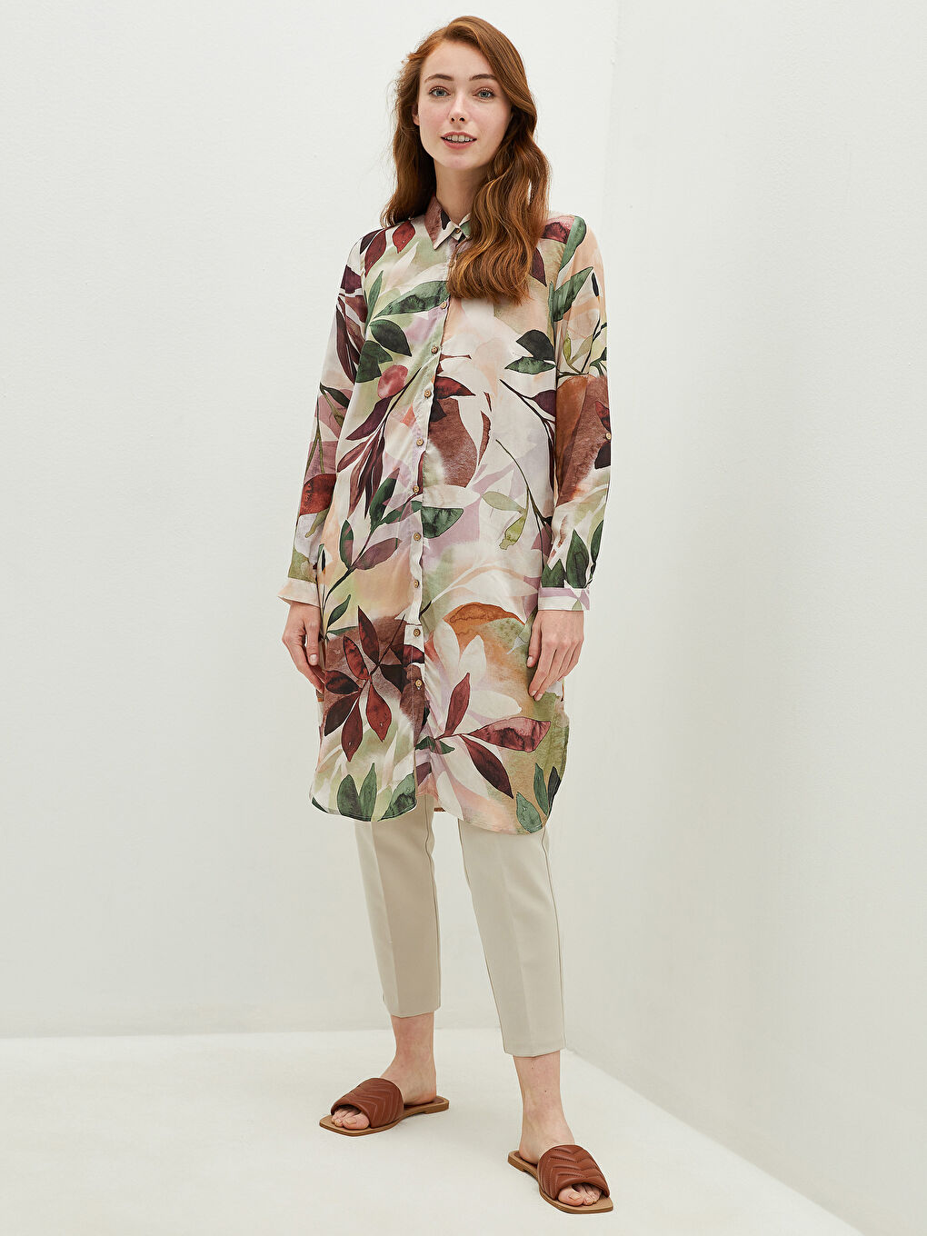 Patterned Long Sleeve Viscose Women's Shirt Tunic