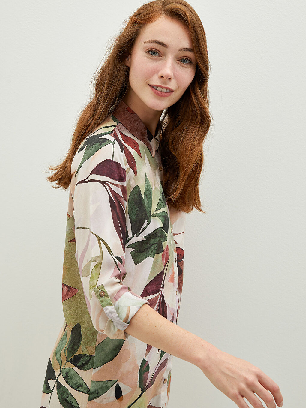 Patterned Long Sleeve Viscose Women's Shirt Tunic-1