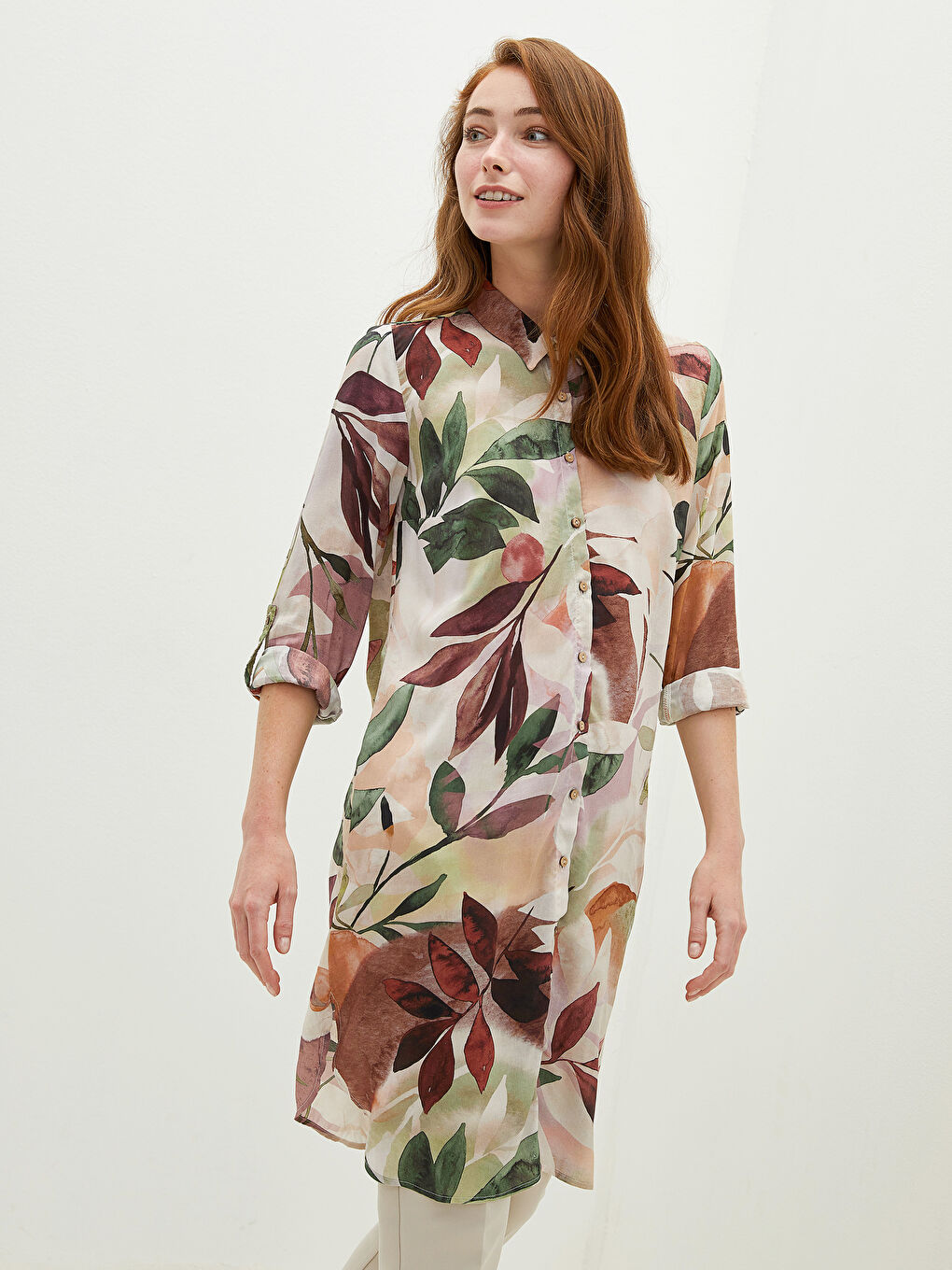 Patterned Long Sleeve Viscose Women's Shirt Tunic-2