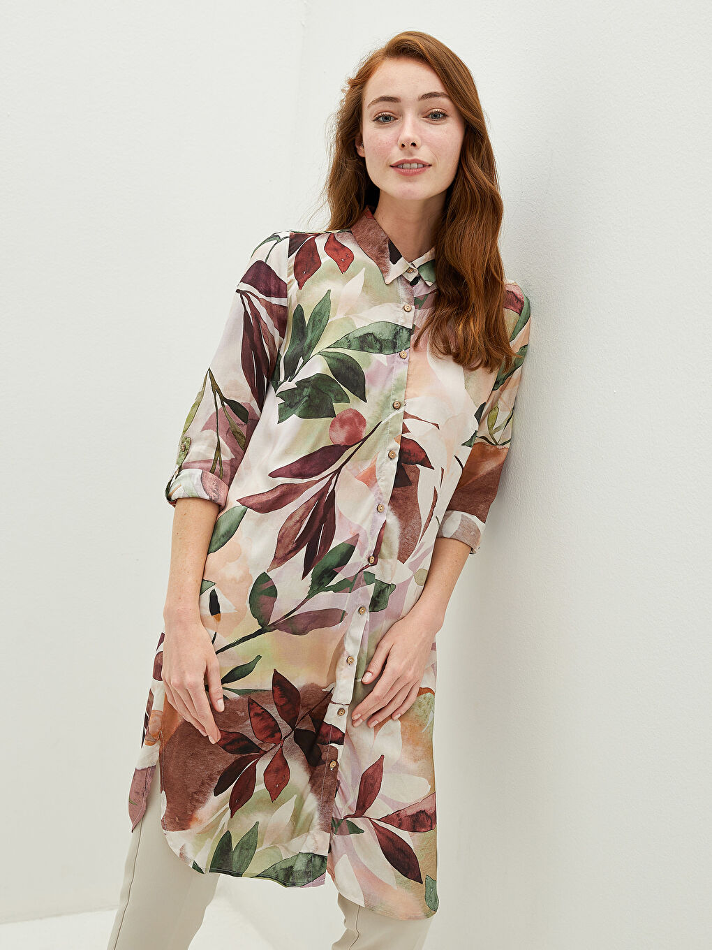 Patterned Long Sleeve Viscose Women's Shirt Tunic-3