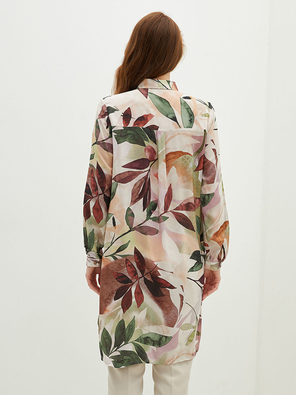 Patterned Long Sleeve Viscose Women's Shirt Tunic-4