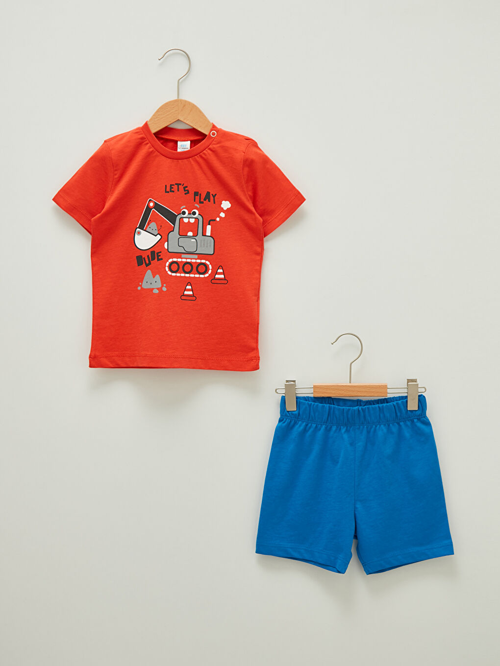 Turuncu Bisiklet Yaka Kısa Kol Baskılı Pamuklu Erkek Bebek Pijama Takımı