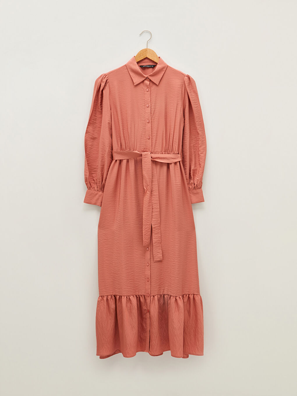 Straight Long Sleeve Waist Belted Women Shirt Dress-4