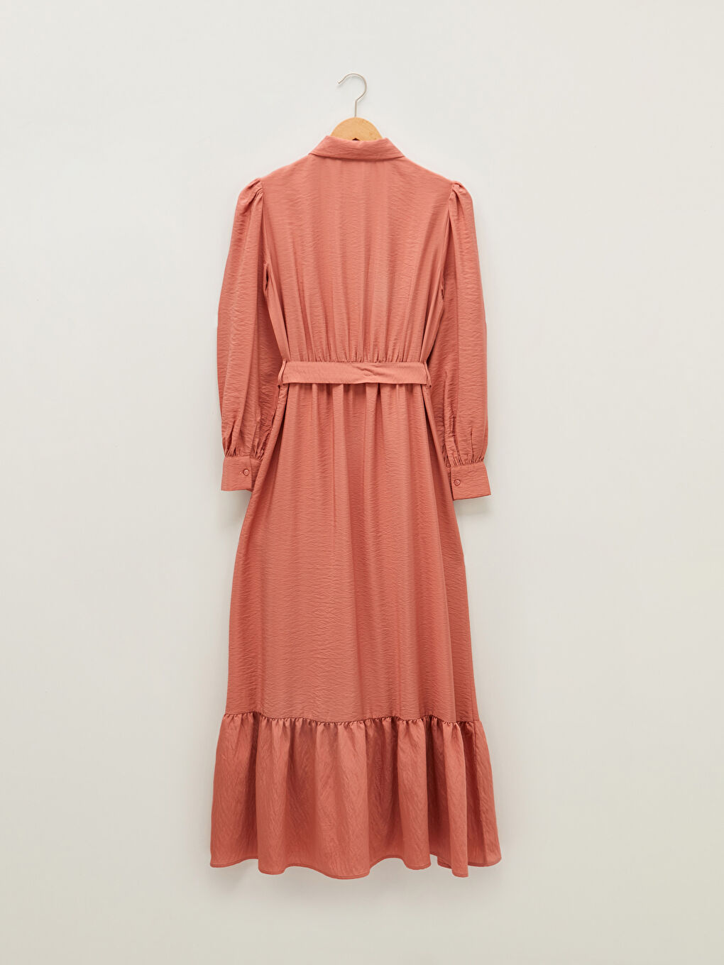 Straight Long Sleeve Waist Belted Women Shirt Dress-5