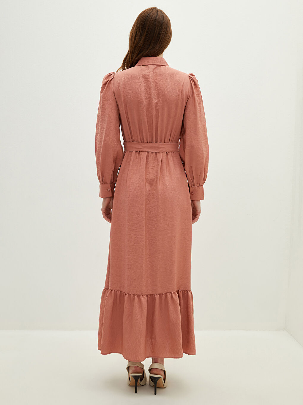 Straight Long Sleeve Waist Belted Women Shirt Dress-2