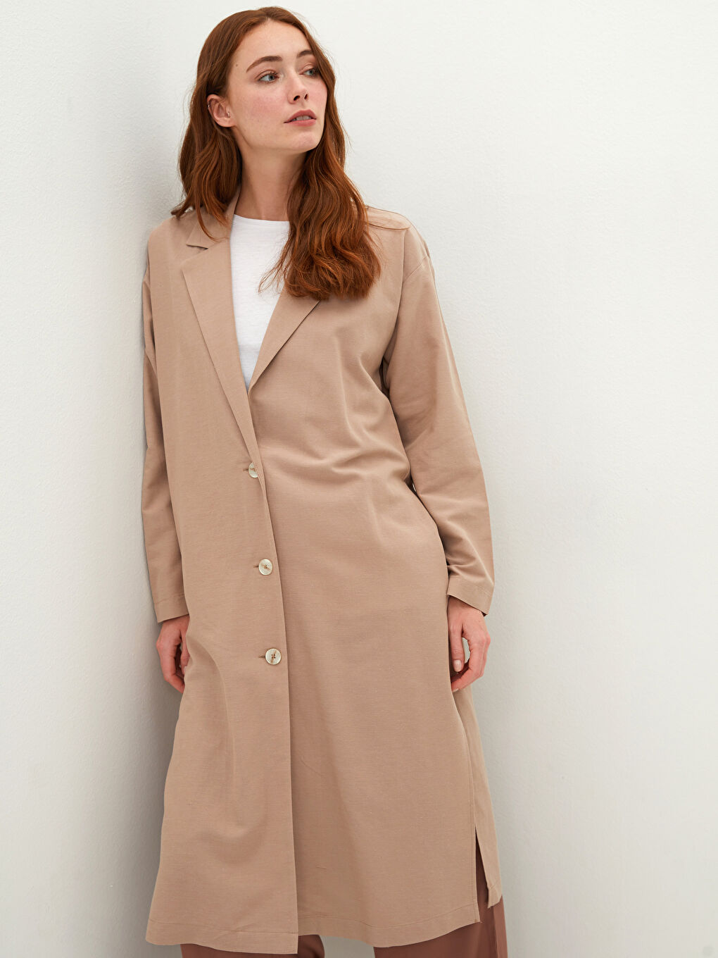 سترة أوفراسايز كم طويل بزرار أمامي مستقيم للنساء-2