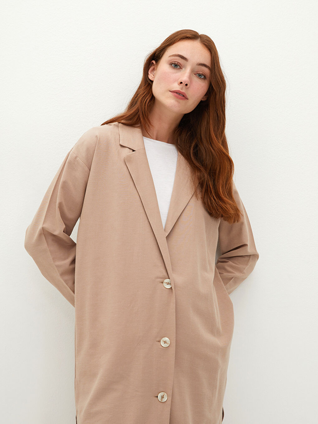 سترة أوفراسايز كم طويل بزرار أمامي مستقيم للنساء-3