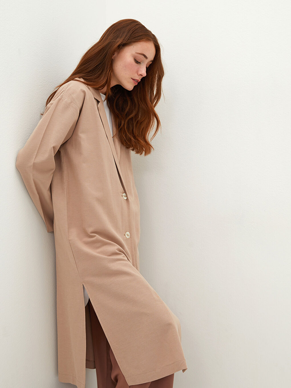 سترة أوفراسايز كم طويل بزرار أمامي مستقيم للنساء-4