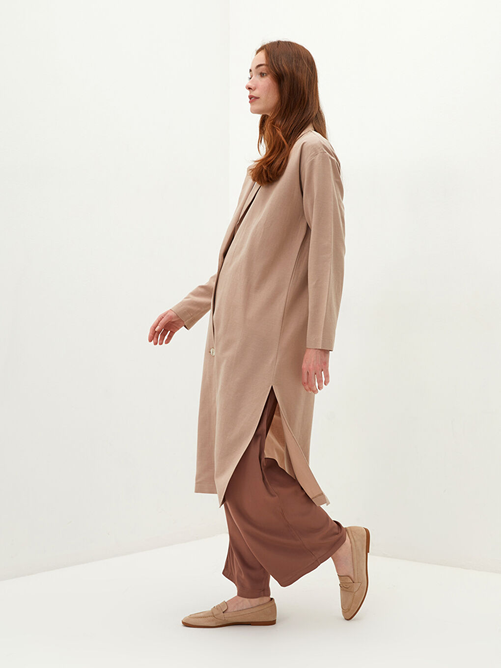 سترة أوفراسايز كم طويل بزرار أمامي مستقيم للنساء-7